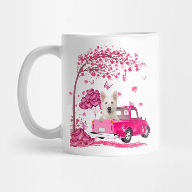 Valentine's Day Love Pickup Truck White German Shepherd by cyberpunk art